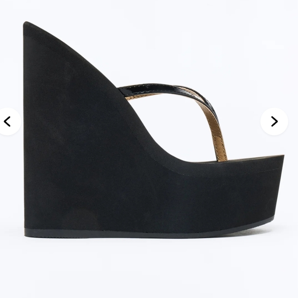 Black Platform Wedge Flip-Flop Sandals - Women's